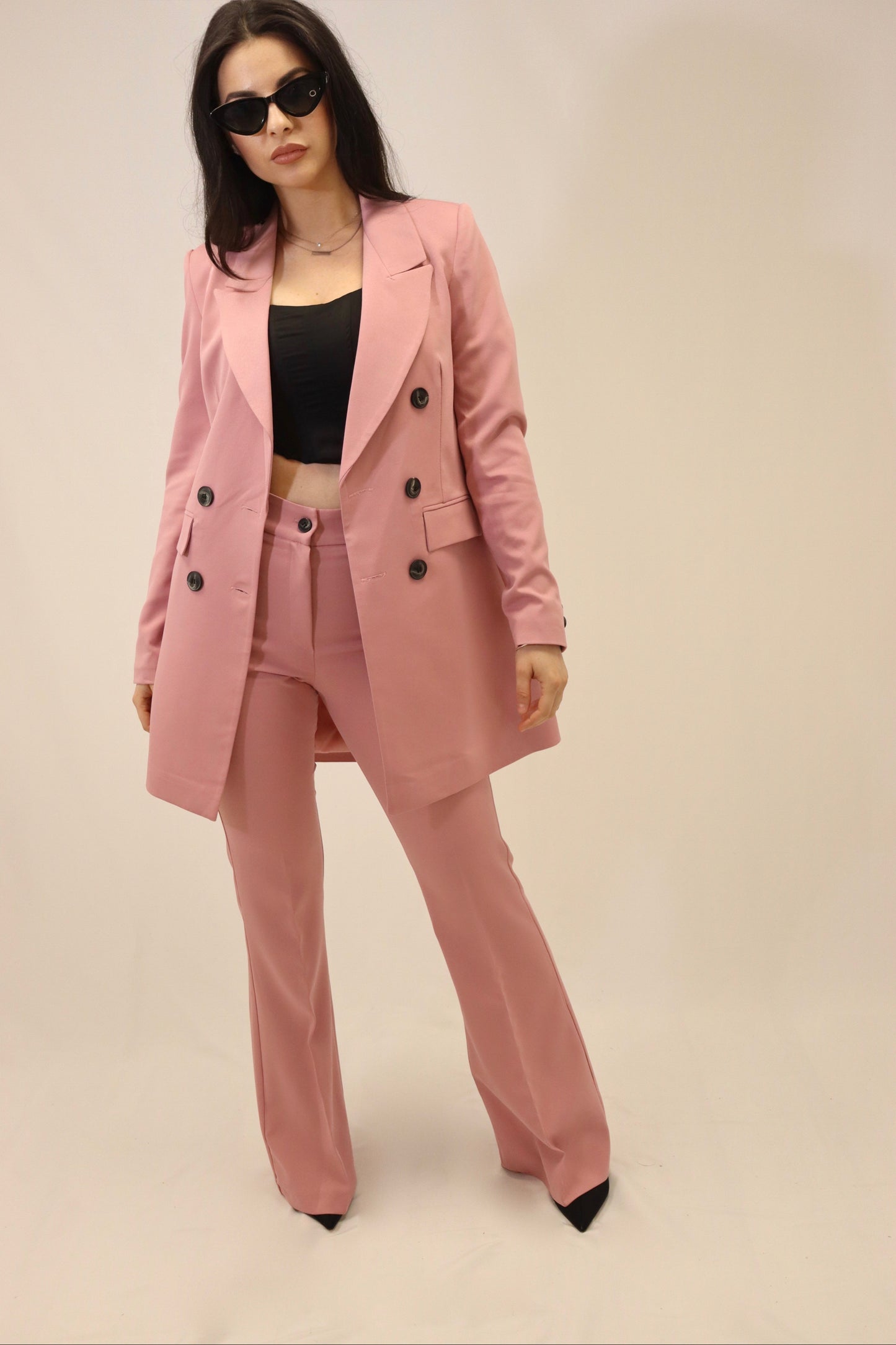 Blazer long Oxford vieux rose