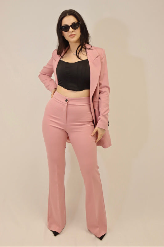 Pantalon flare Oxford vieux rose