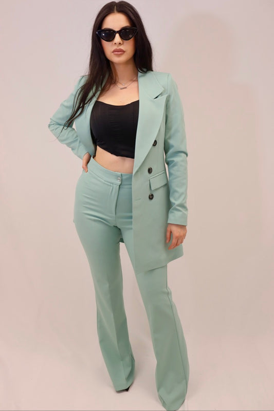 Pantalon flare Oxford vert d'eau