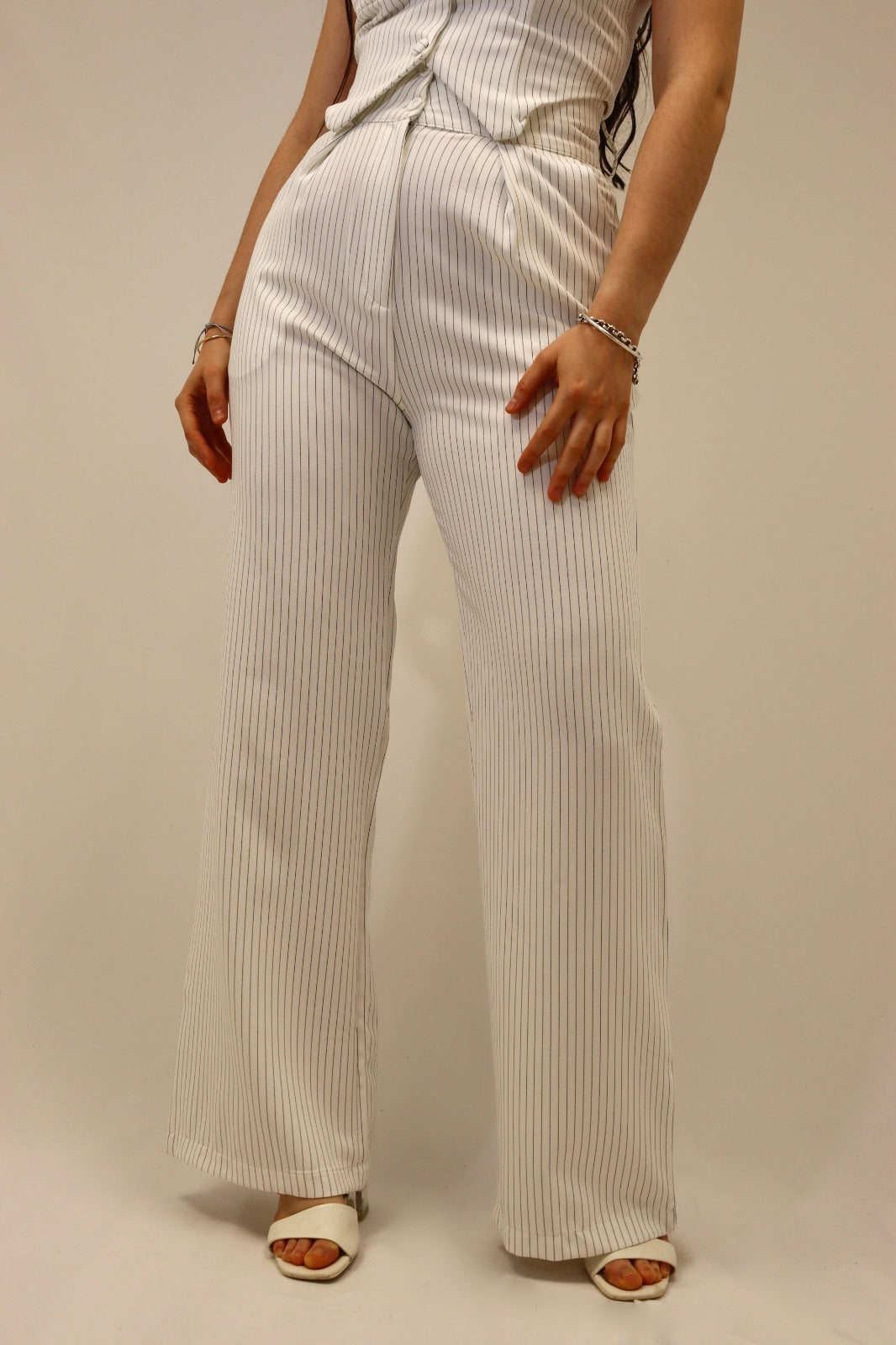 Pantalon Brooklyn blanc à rayures