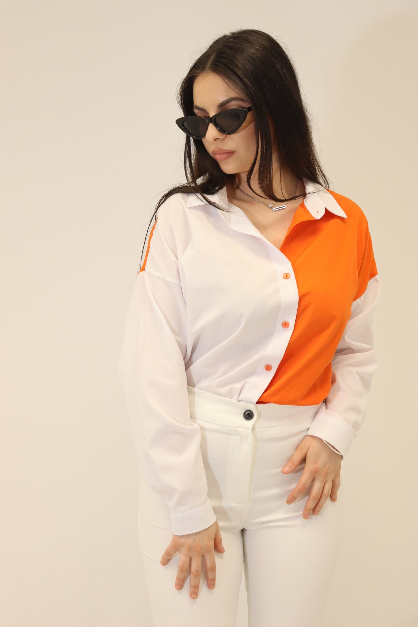 Chemise bicolore orange et blanche