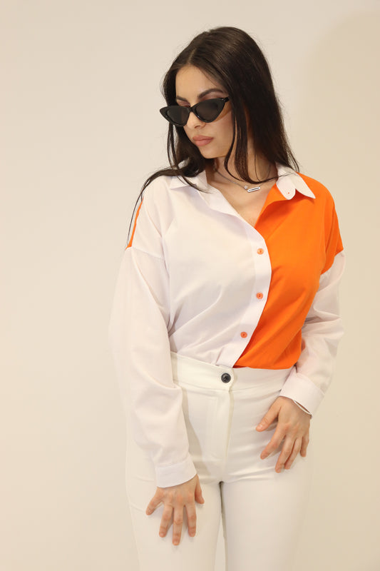 Chemise bicolore orange et blanche