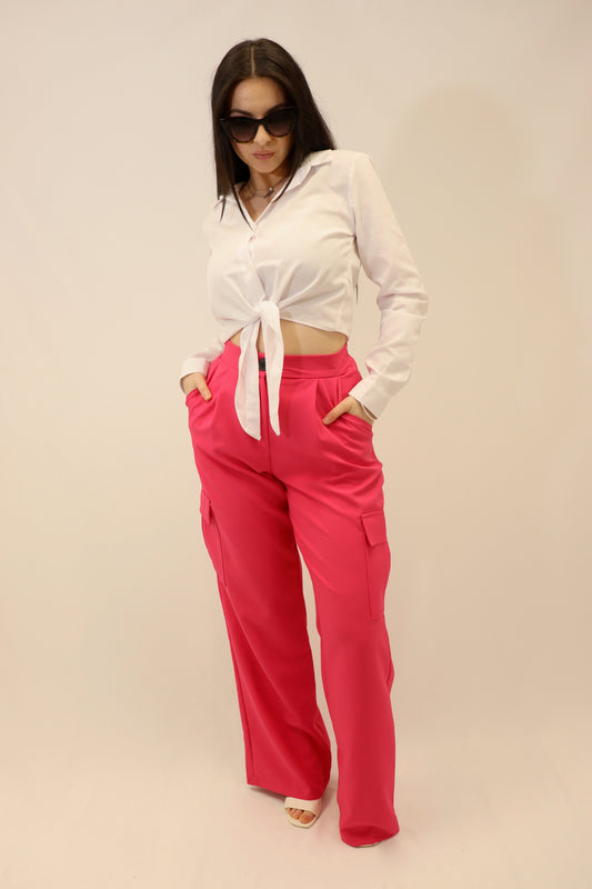 Pantalon cargo fluide rose