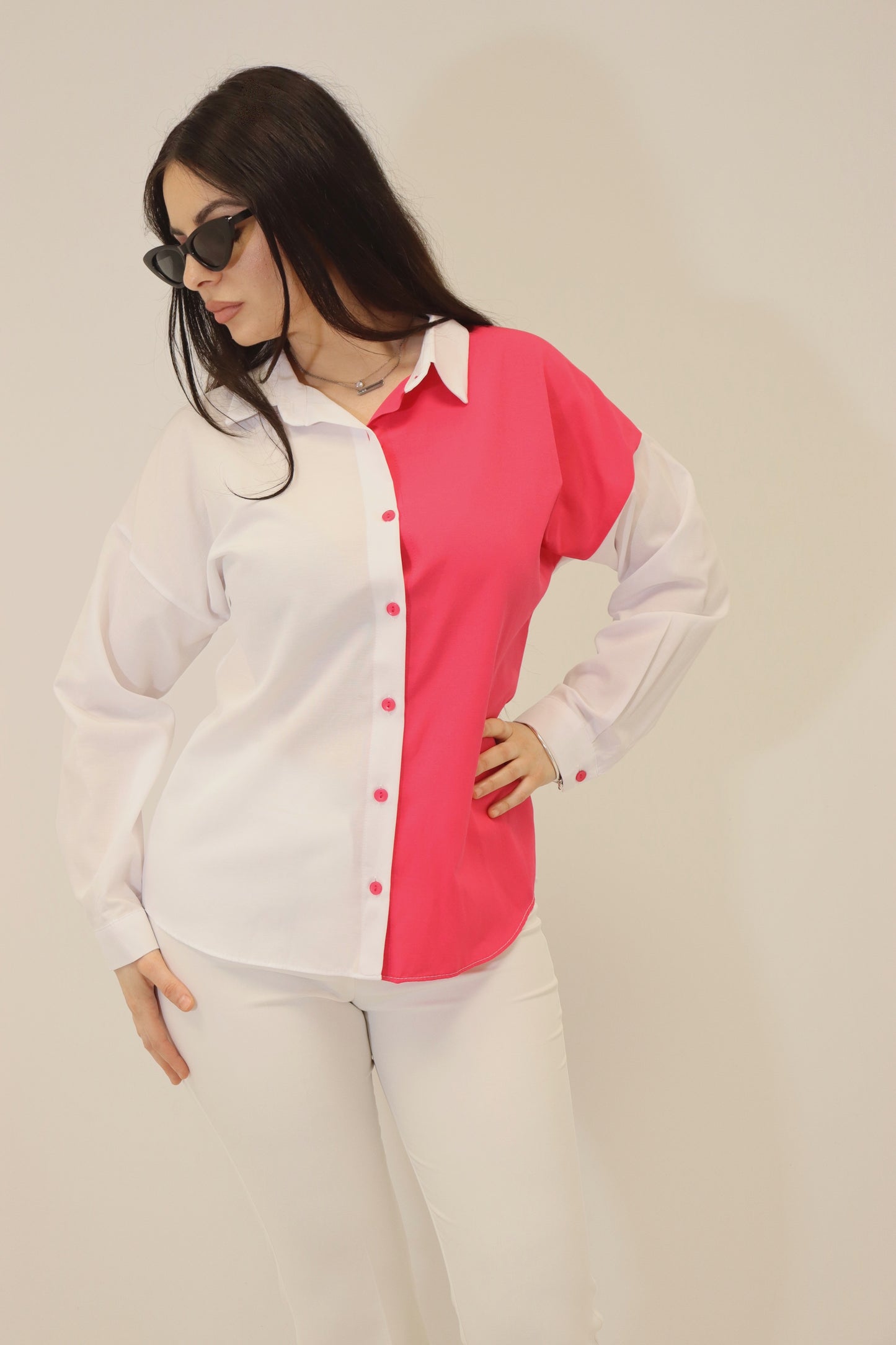 Chemise bicolore rose et blanche